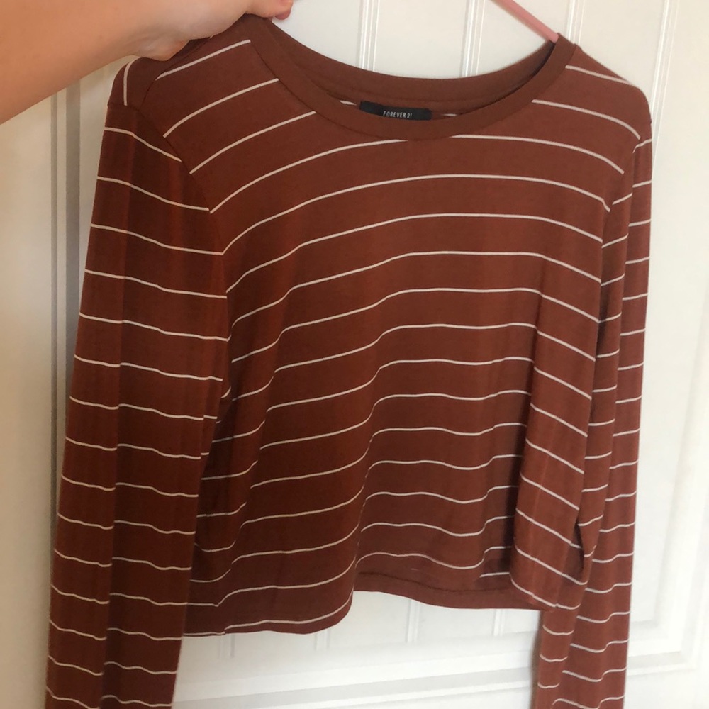 Burnt orange crop top with white stripes